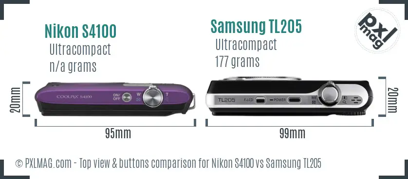 Nikon S4100 vs Samsung TL205 top view buttons comparison