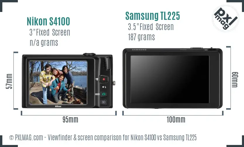 Nikon S4100 vs Samsung TL225 Screen and Viewfinder comparison