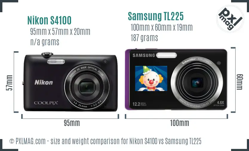 Nikon S4100 vs Samsung TL225 size comparison