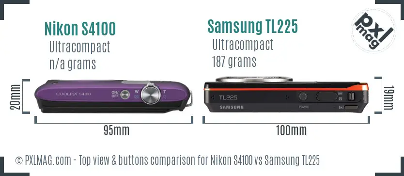 Nikon S4100 vs Samsung TL225 top view buttons comparison