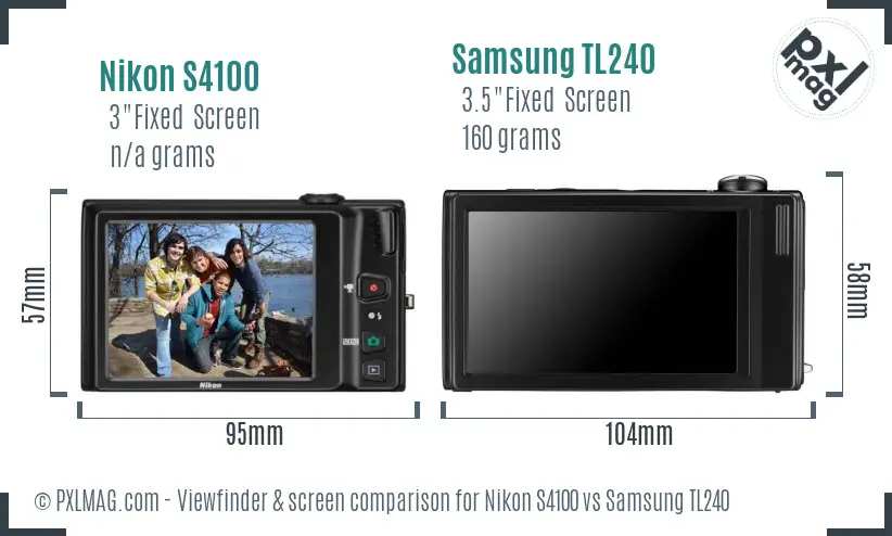 Nikon S4100 vs Samsung TL240 Screen and Viewfinder comparison