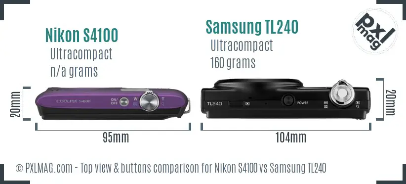 Nikon S4100 vs Samsung TL240 top view buttons comparison