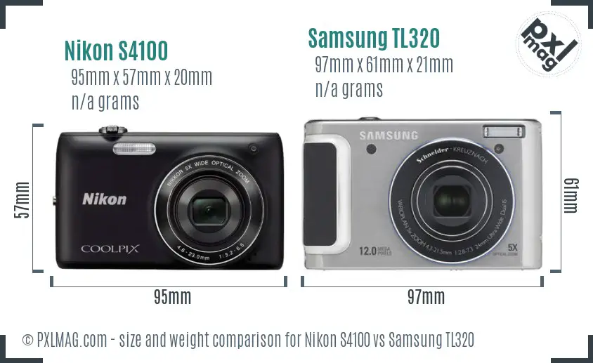 Nikon S4100 vs Samsung TL320 size comparison