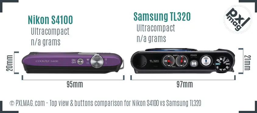 Nikon S4100 vs Samsung TL320 top view buttons comparison