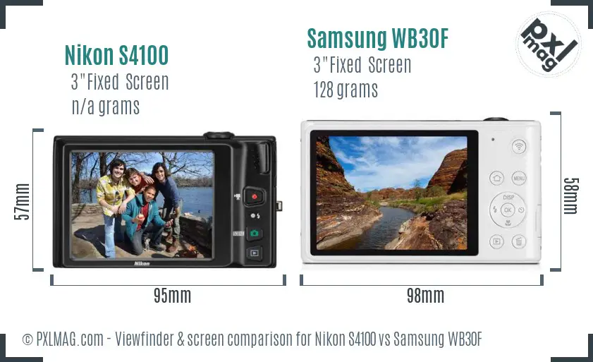 Nikon S4100 vs Samsung WB30F Screen and Viewfinder comparison