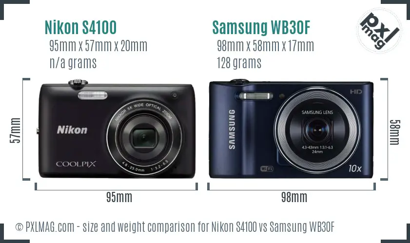 Nikon S4100 vs Samsung WB30F size comparison