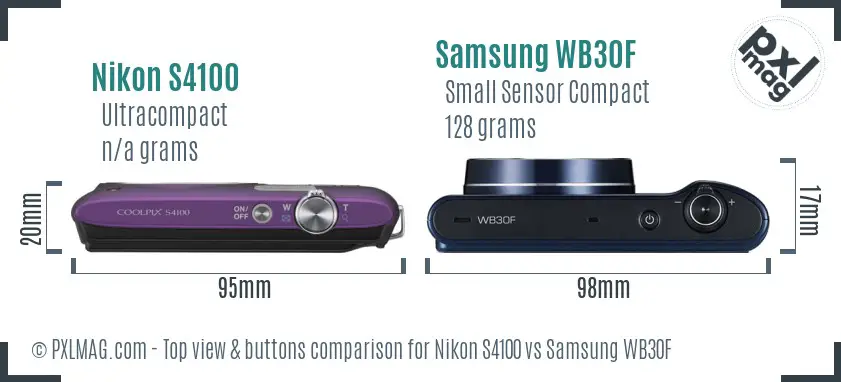 Nikon S4100 vs Samsung WB30F top view buttons comparison