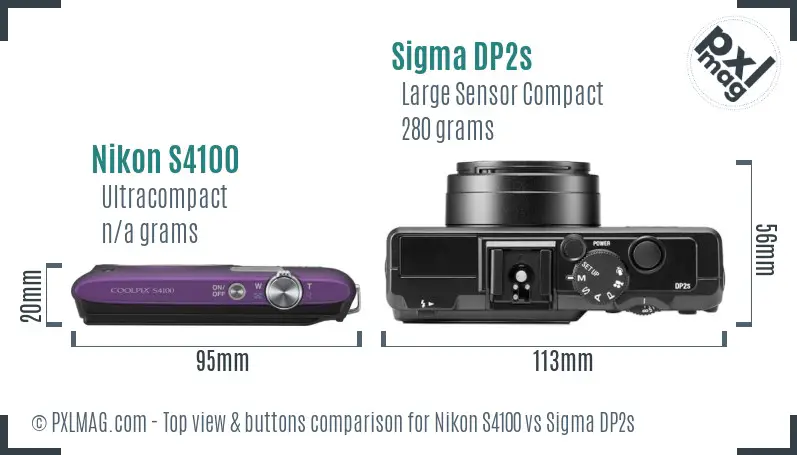 Nikon S4100 vs Sigma DP2s top view buttons comparison