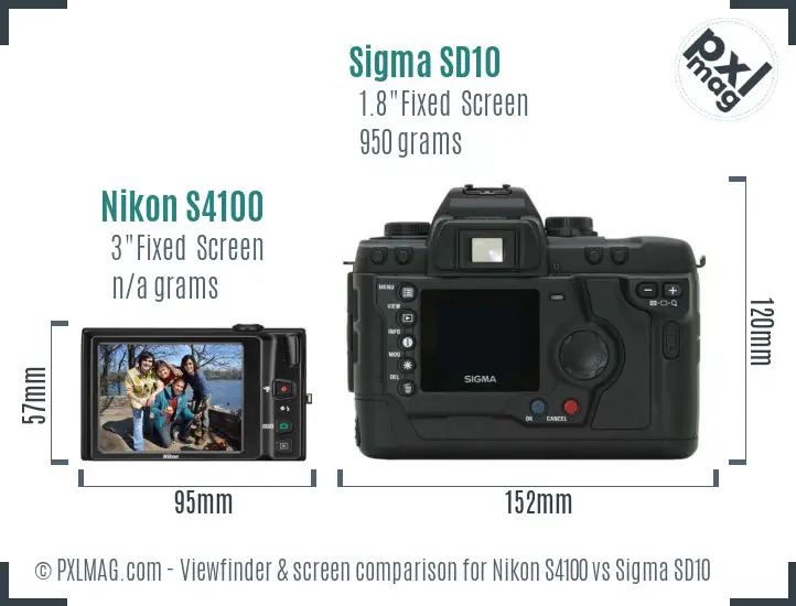 Nikon S4100 vs Sigma SD10 Screen and Viewfinder comparison
