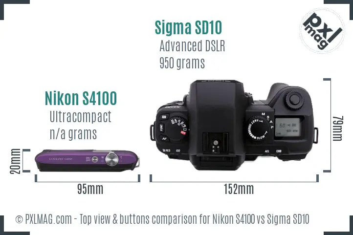 Nikon S4100 vs Sigma SD10 top view buttons comparison