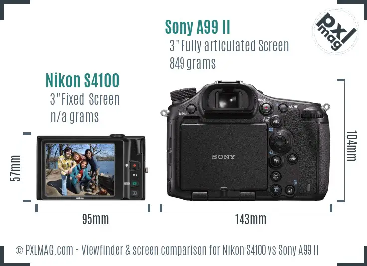 Nikon S4100 vs Sony A99 II Screen and Viewfinder comparison