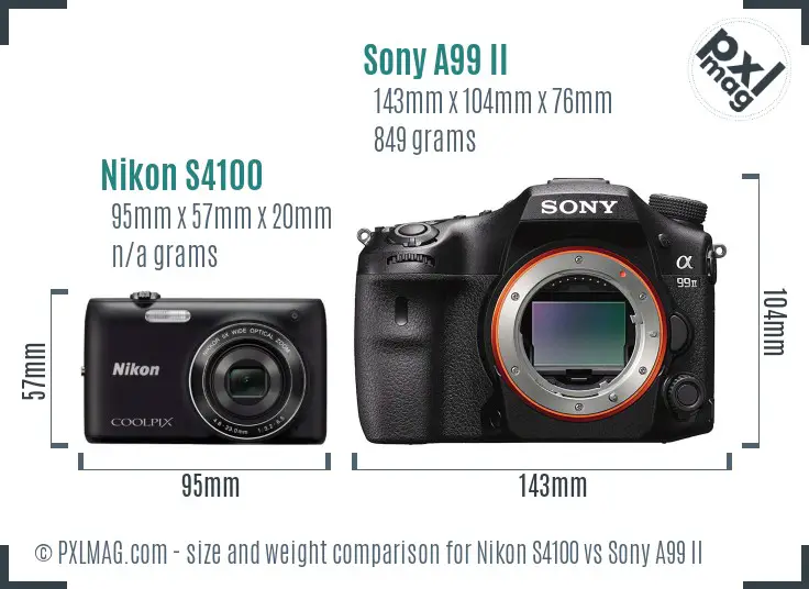 Nikon S4100 vs Sony A99 II size comparison