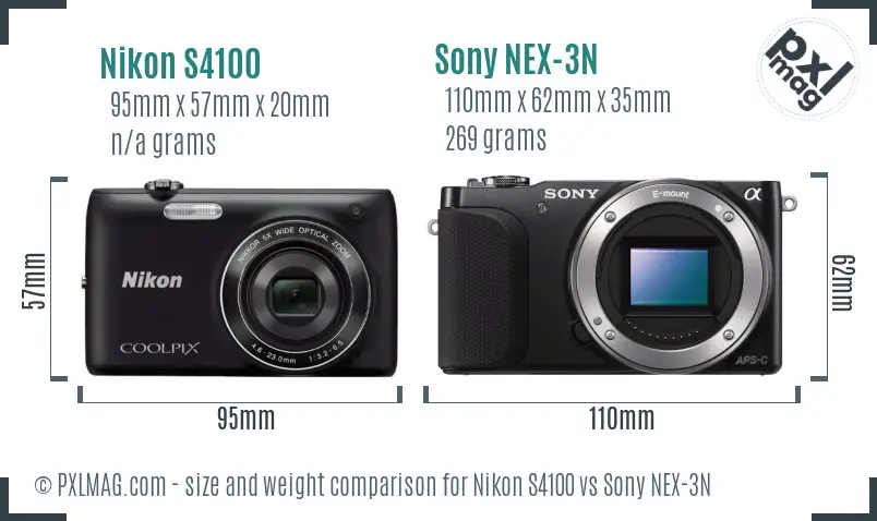 Nikon S4100 vs Sony NEX-3N size comparison