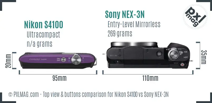 Nikon S4100 vs Sony NEX-3N top view buttons comparison