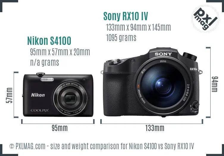 Nikon S4100 vs Sony RX10 IV size comparison