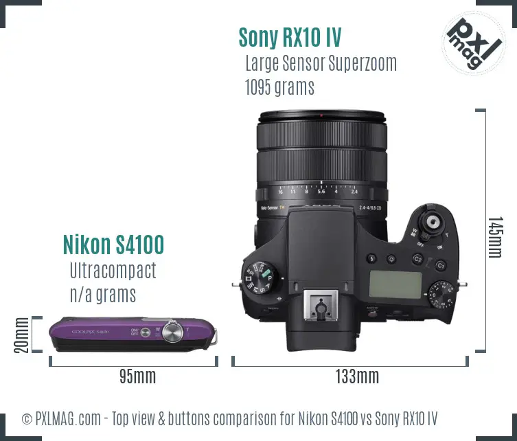 Nikon S4100 vs Sony RX10 IV top view buttons comparison