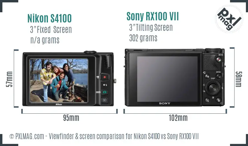 Nikon S4100 vs Sony RX100 VII Screen and Viewfinder comparison