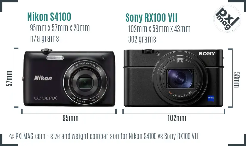 Nikon S4100 vs Sony RX100 VII size comparison