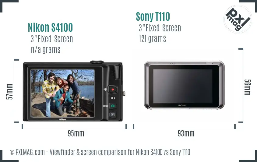 Nikon S4100 vs Sony T110 Screen and Viewfinder comparison