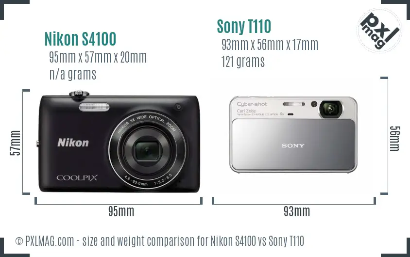 Nikon S4100 vs Sony T110 size comparison
