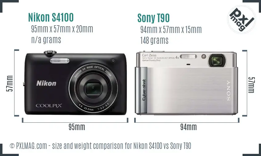 Nikon S4100 vs Sony T90 size comparison