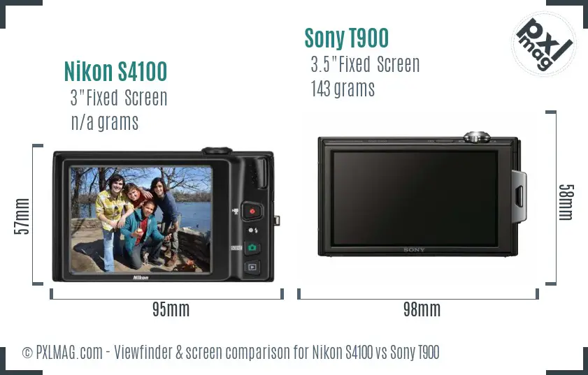 Nikon S4100 vs Sony T900 Screen and Viewfinder comparison