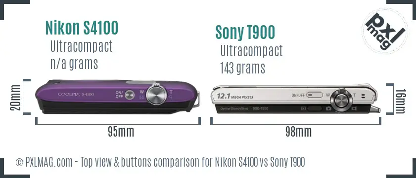 Nikon S4100 vs Sony T900 top view buttons comparison