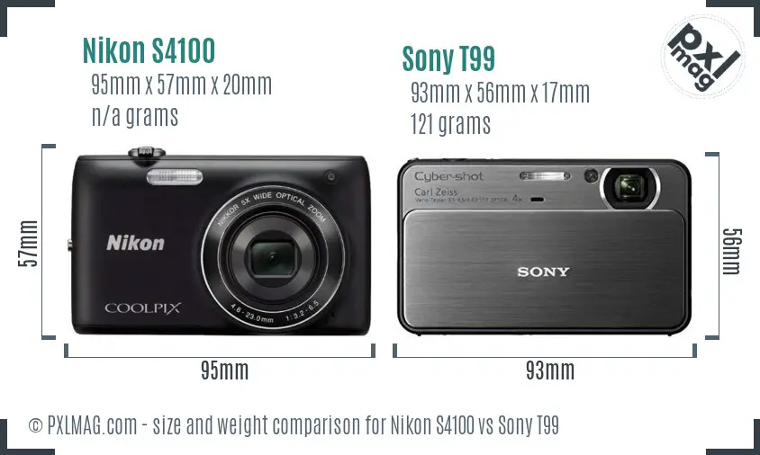 Nikon S4100 vs Sony T99 size comparison