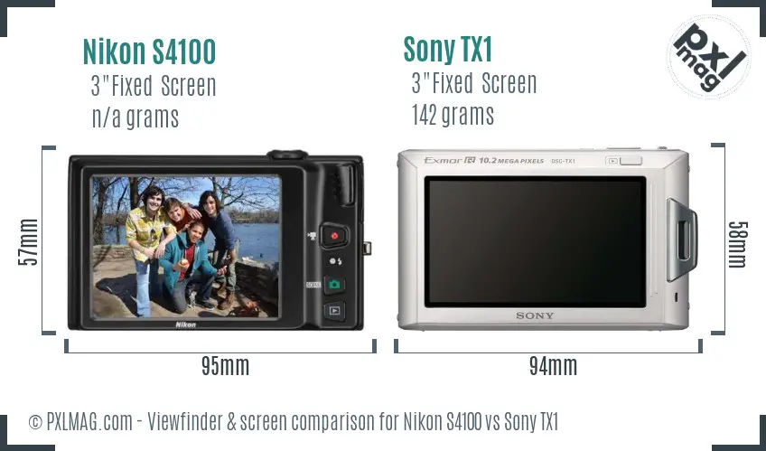 Nikon S4100 vs Sony TX1 Screen and Viewfinder comparison