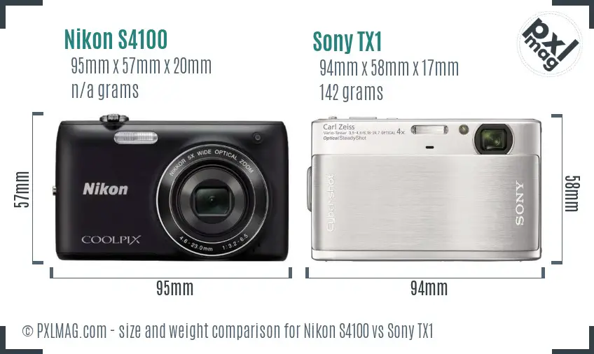 Nikon S4100 vs Sony TX1 size comparison
