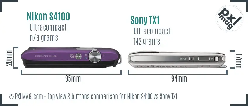 Nikon S4100 vs Sony TX1 top view buttons comparison