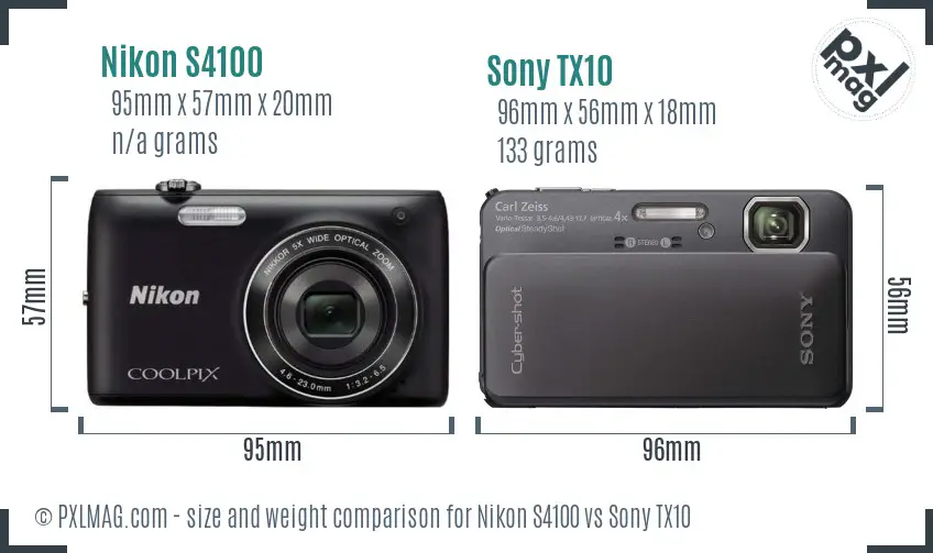 Nikon S4100 vs Sony TX10 size comparison Nikon S4100 vs Sony TX10 size comparison