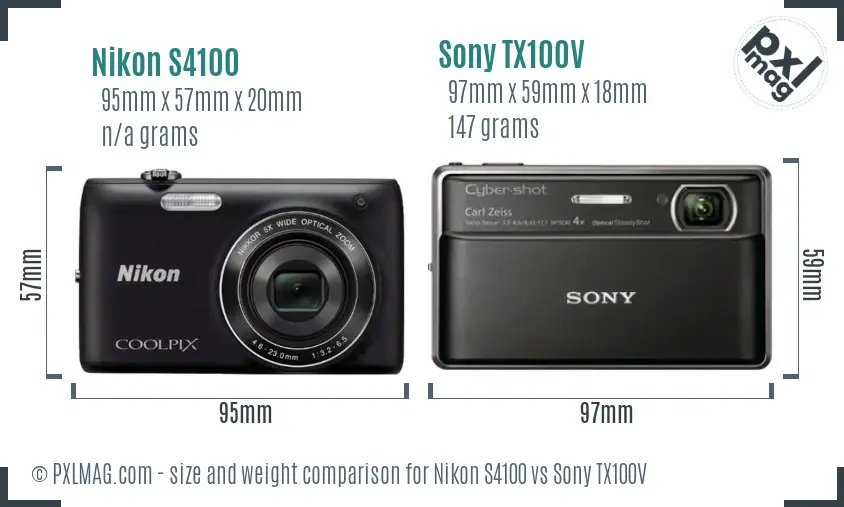 Nikon S4100 vs Sony TX100V size comparison