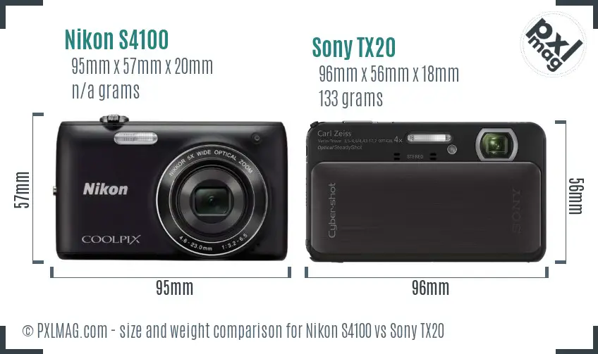 Nikon S4100 vs Sony TX20 size comparison