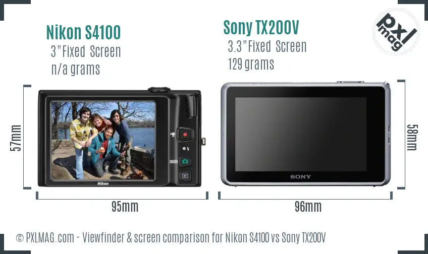 Nikon S4100 vs Sony TX200V Screen and Viewfinder comparison