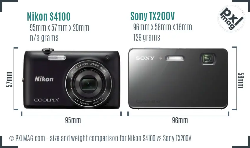 Nikon S4100 vs Sony TX200V size comparison