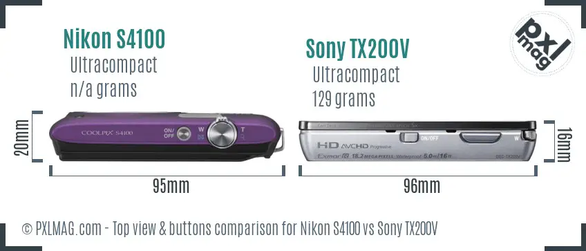 Nikon S4100 vs Sony TX200V top view buttons comparison