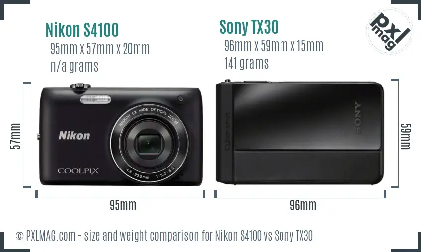 Nikon S4100 vs Sony TX30 size comparison