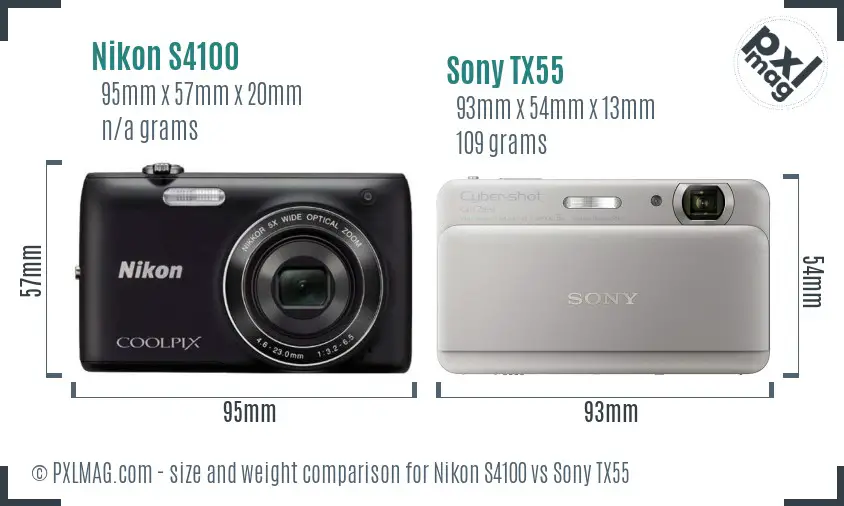 Nikon S4100 vs Sony TX55 size comparison