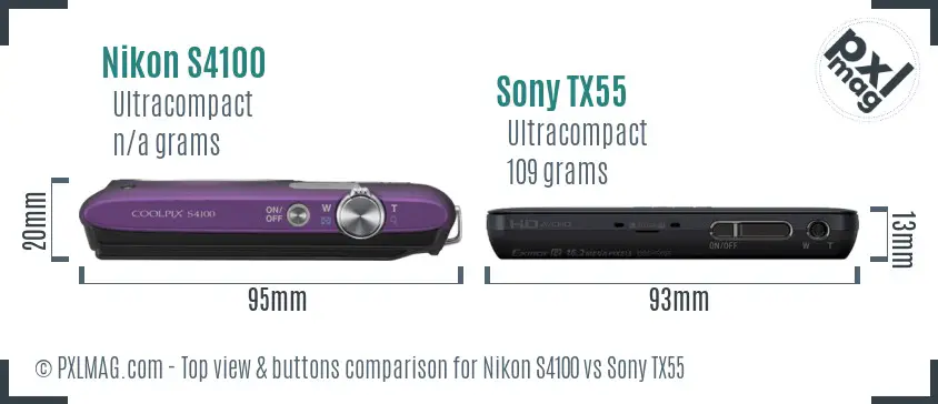 Nikon S4100 vs Sony TX55 top view buttons comparison