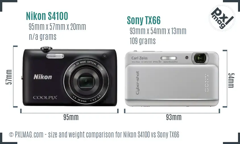 Nikon S4100 vs Sony TX66 size comparison