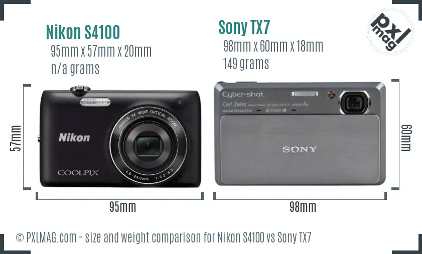 Nikon S4100 vs Sony TX7 size comparison