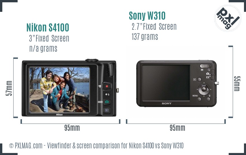 Nikon S4100 vs Sony W310 Screen and Viewfinder comparison