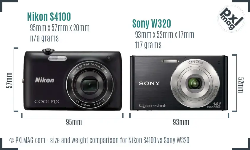 Nikon S4100 vs Sony W320 size comparison