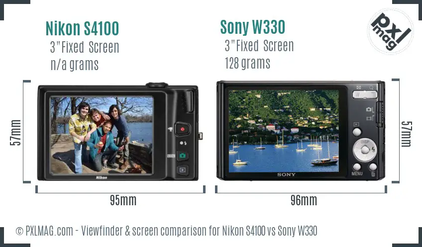 Nikon S4100 vs Sony W330 Screen and Viewfinder comparison