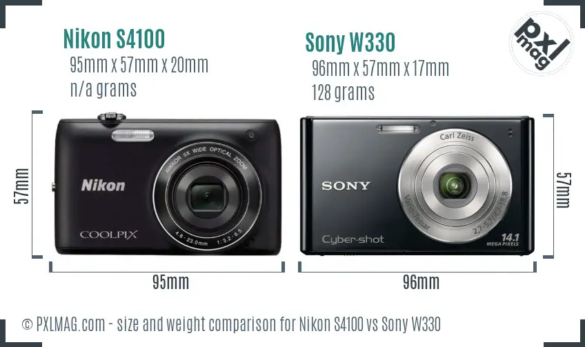 Nikon S4100 vs Sony W330 size comparison