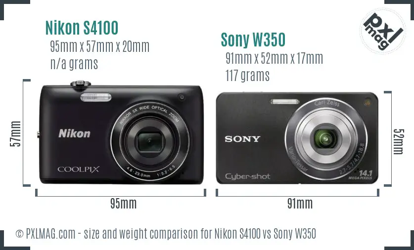 Nikon S4100 vs Sony W350 size comparison