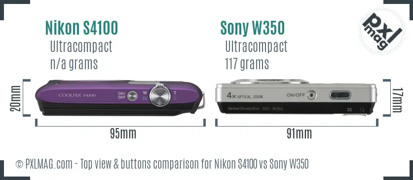Nikon S4100 vs Sony W350 top view buttons comparison