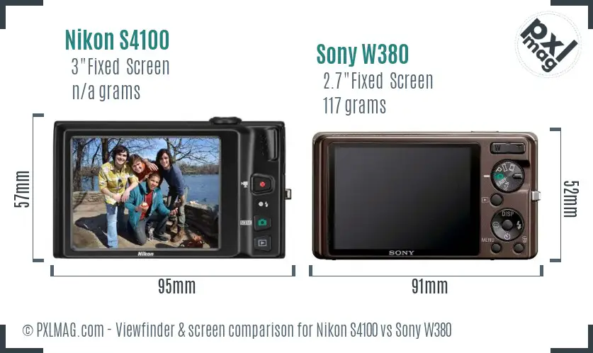Nikon S4100 vs Sony W380 Screen and Viewfinder comparison