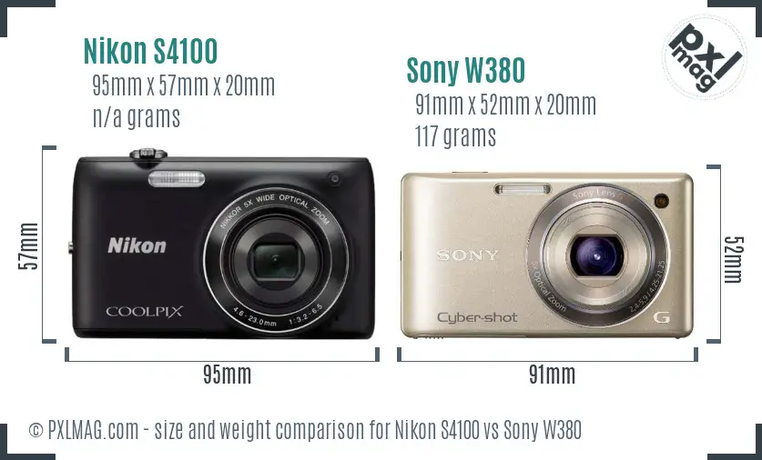 Nikon S4100 vs Sony W380 size comparison